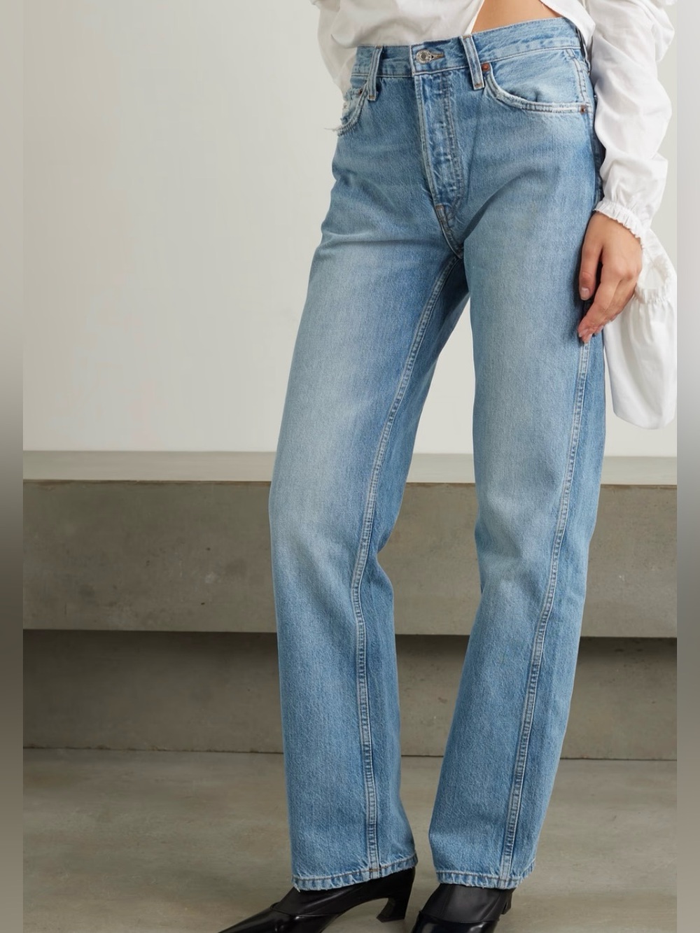 Re/Done 90s Hi-Rise Loose 100% Organic Cotton Wide Straight Jeans in Worn Blue